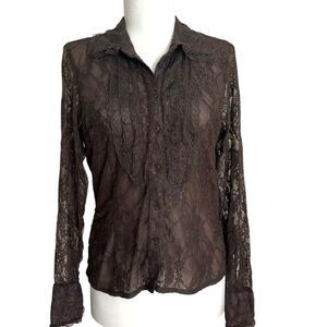Y2K Selene Brown Sheer Lace Top S M Ruffled Romantic Fairycore Victorian Goth